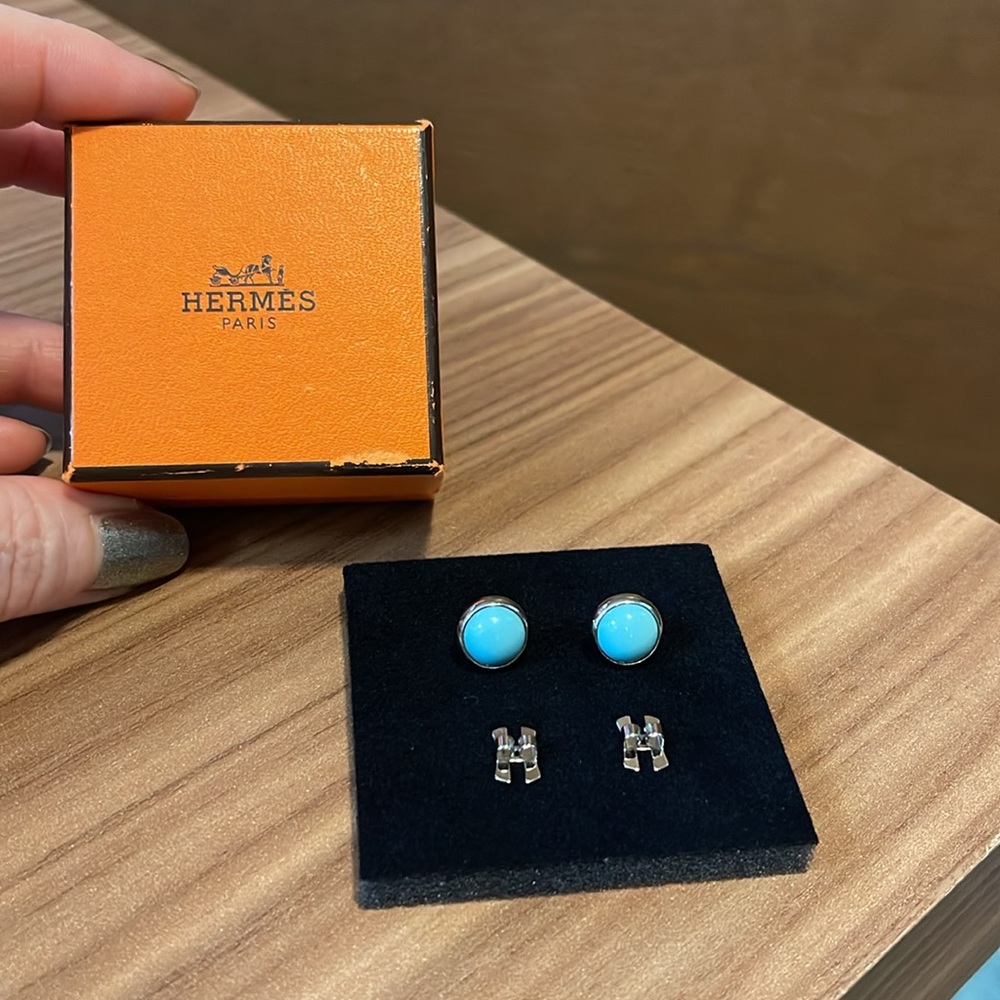 Hermes Turquoise Enamel Eclipse Studd Earrings - image 6